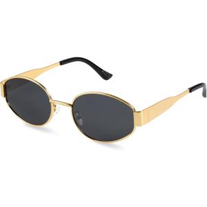 livho 2025 Trendy Oval Sunglasses - Stylish Polarized Shades for Everyday - Retro Metal Frames (Grey/Gold)