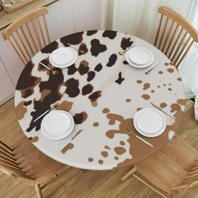 WYYP Cow Print Brown Tablecloth Round Table Cover Waterproof Tablecloths Reusable for Kitchen Dining Table Christmas Holiday Home Party Wedding Picnic Farmhouse Decorative, 60", Brown
