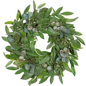 Briful 24" Artificial Greenery Wreath for Front Door, Fake Magnolia Leaf Silk Wreath with Berries, Outdoor Faux Eucalyptus Wreaths for Spring & Summer Home Room Window Patio Farmhouse Décor