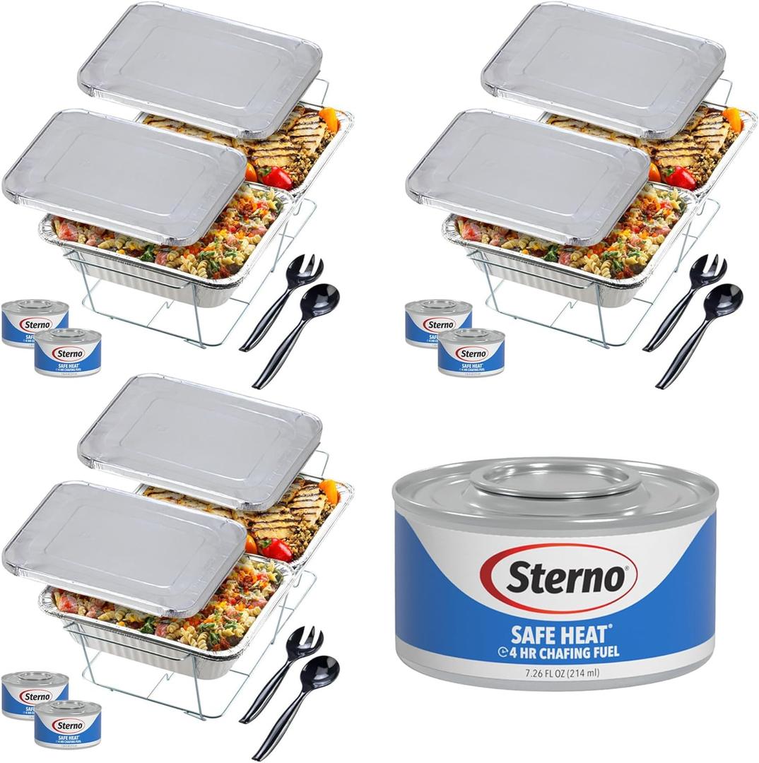 Sterno Disposable Chafing Dish Buffet Set, 4-Hour Food Warmers for Parties, Catering Supplies, Complete Buffet Set, Warming Trays (30pcs)