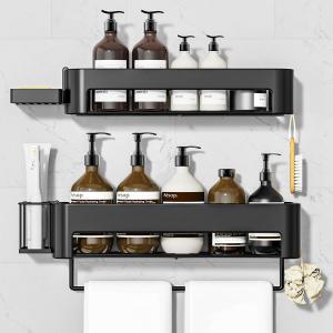 Large Shower Caddy, 4 Pack Adhesive Shower Organizer, 15.15in Large Capacity Bathroom Shelves, No Drilling for Bathroom Organizers and Storage & Home Decor & Kitchen (black)