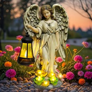 Solar Garden Statue Angel Figurine, 11.8 inches Fairy Garden Waterproof Statue with Solar Light and Succulent LED Lights for Outside Yard Patio Balcony Lawn Ornaments, Gifts for Mom Women
