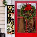 Christmas Wooden Porch Sign 31.5" Santa Welcome Porch Sign with Stars, Snowflakes, and Gift Accents for Home Front Door Yard Party Decor