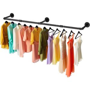 Wall Mounted Clothes Rack 60in, Industrial Pipe Wall Mount Clothing Rack,Heavy Duty Iron Garment Rack Bar for Laundry Room, Closet Storage, Multi Purpose Hanging Rod,Black