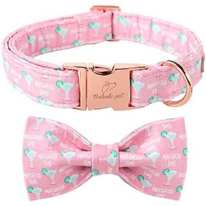 Babole Pet Soft&Comfort Dog Collar with Bow Tie, Elegant Pink Cocktails Bowtie Dog Collar, Durable Adjustable Cotton Pet Collar for Small Medium Large Dogs, B-Cocktails, XS