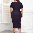 ZOMVA Plus Size 0X-4X Sparkly Glitter Ruched Bodycon Midi Dress Sparkle Sequin Wrap Ruffle Sleeve Dress Cocktail Party Formal, 3X