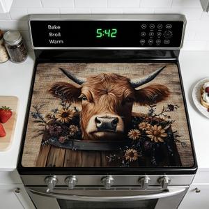 Stove Top Cover for Electric Stoves: All-in-One Heat-Resistant Protector Mat, Non-Slip Kitchen Counter Mat Cow Pattern 28''x20''