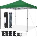 Yaheetech 10x10 1-Person Setup Pop Up Canopy Tent, Instant Portable Commercial Canopy Tent, Outdoor Gazebo with 1-Button Push, Wheeled Bag & 4 Sandbags for Home, Party & Outdoor Activities, Dark Green