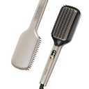 PRITECH Hair Straightening Brush Ionic 250-450F Fasting Heating Anti-Scald & Auto-Off, Wide Plates Flat Iron Comb Teeth Dual-Voltage Straightener Hot Brush Ionizer Anti-Frizz 