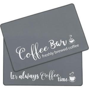 SHACOS Coffee Bar Mats 2 pcs 12x19 Inch Absorbent Non Slip Rubber, Waterproof Heat Resistant, Gray