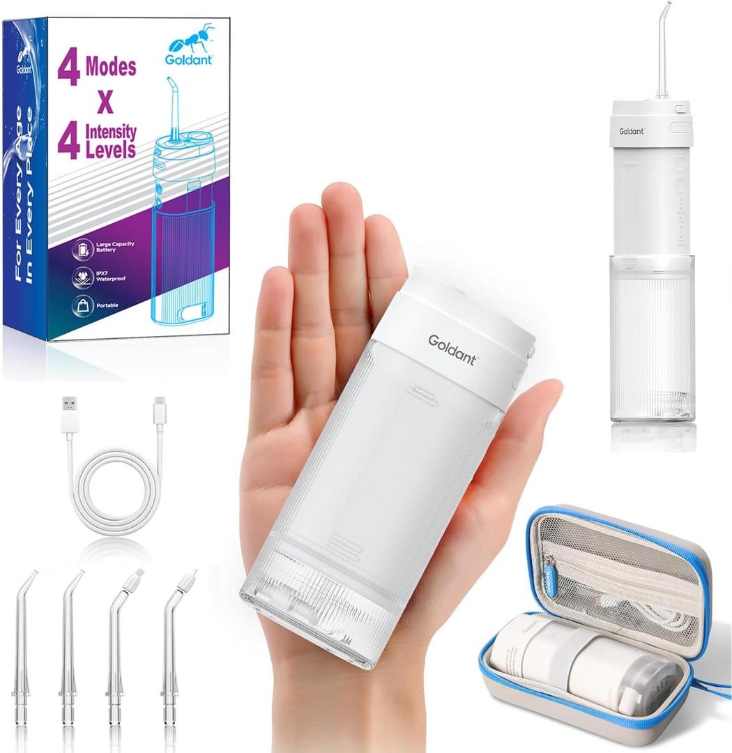 2026 New Portable Water Flosser for Teeth, 4 Modes & 4 Intensity Levels, Mini Small Design with Exquisite Travel Case, Removable Tank, IPX7 Waterproof, Cordless Dental Oral Irrigator (White)
