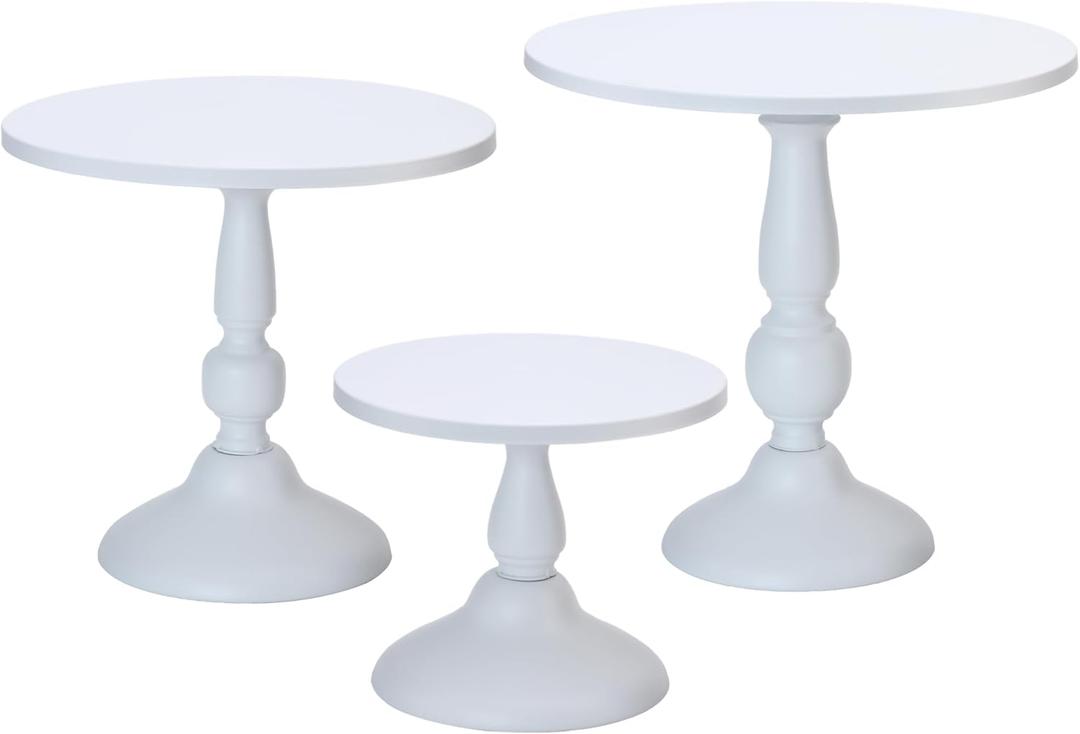 Set of 3 White Cake Stands, Metal Round Cake Holder Dessert Pie Pizza Display Stand 8" 10" 12" Serving Tray Decoration for Wedding Celebration Party Birthday Baby Shower