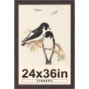 24x36 Poster Frame Walnut Brown. Curved Extra MDF Wide Edges with Black Backboard Vintage Poster Frame 24x36 inches for Gallery Wall Decor.