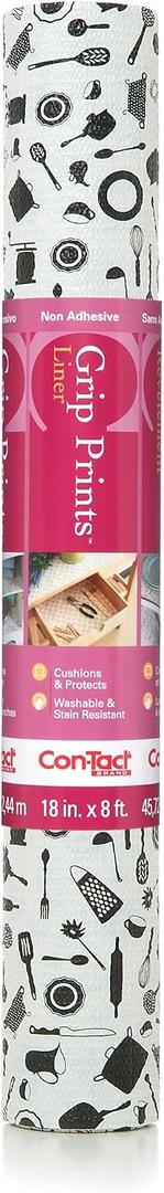 Con-Tact Brand Grip Prints Shelf Liner, Durable and Non-Adhesive Liners, Non-Slip Drawer and Cabinet Liner, 18" x 8', Cucina, Pack of 1 Roll, 18"W x 96"L