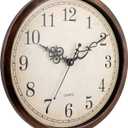 Bernhard Products Vintage Brown Wall Clock Silent Non Ticking 18 Inch Extra Large Quality Quartz Battery Operated Round Decorative Easy to Read for Home Kitchen Living/Dining Room Bedroom Office