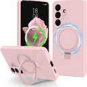 for Galaxy S26 Case with Stand, Slim Liquid Silicone Phone Cases for Samsung Galaxy S26 Compatible with MagSafe, Full Camera Protection Magnetic Kickstand Cover Case for Samsung S26, Pink