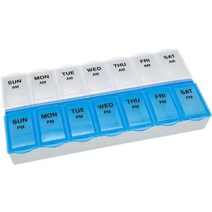 Amazon Basic Care (7-Day) AM/PM Pill Organizer, Vitamin Case, And Medicine Box, Large Compartments, 2 Times a Day, Blue and Clear Lids