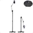 Floor Phone Stand for Recording, Overhead Phone Mount with Wheels and Weight Base, Free Rotation Aluminum Digital Heavy Duty Stand with Adjustable Angles & Height for Content Creation