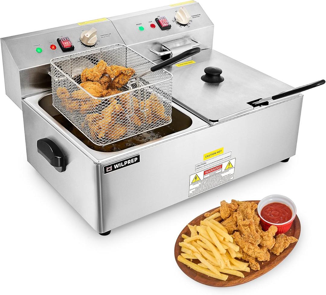 WILPREP 1600W Electric Deep Fryer, 20 lb. Commercial Deep Fryer with Dual Oil Tanks Baskets & Adjustable Temperature, Stainless Steel Electric Countertop Fryer with ETL & ETL Sanitation Certification