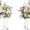 2 Pcs 10 Inches Acrylic Crystal Centerpieces for Wedding Table Decoration Backdrop Flower Stand Clear Column Pillar for Mariage Event Party Floral Dcor (Square)