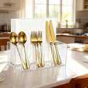 2Pack Acrylic Utensil Holder Silverware Organizer 4 Compartments Tableware Storage Box Countertop Cutlery Caddy for Forks, Knives, Spoons, Napkins, PlatesIndoor/Outdoor Use