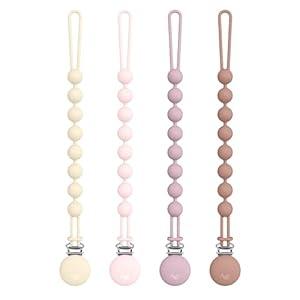 Cuddle Campus Silicone Pacifier Clip Holder with One Piece Design, Pack of 4 Soft Flexible Binky Clips with Texture for Baby Boy and Girl Set 3(6M+)