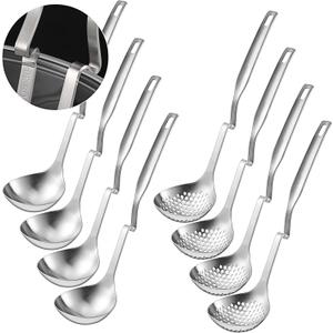 Patelai Hot Pot Slotted Ladle Set Stainless Steel Soup Ladle Strainer Scoops Cooking Skimmer Cookware Utensil for Hotpot Scooping Sauce Serving, 12 Inch(8 Pcs,Silver)