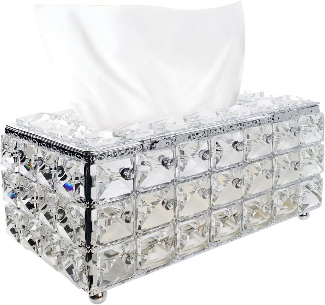 Geesatis Tissue Box Cover, Rectangle Tissue Box Holder, Rectangular Napkin Facial Tissues Holder for Bathroom Toilet Bedroom Living Room Table Desk Office Dresser, 1 Pcs Silver 8''x4.5''x3.5''