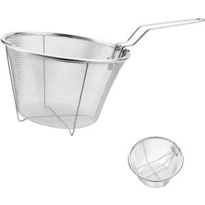 7 Inch Stainless Steel Fryer Basket | Replacement Accessory Round Wire Deep Fryer Basket with Foldable Handle - Durable & Easy Cleaning Frying Tool for Restaurants, Home Kitchens