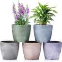 CroBlissful 5 Pack Flower Pots 5 Inch Outdoor Plant Pots for Indoor Marble Pattern Plastic Tree Planters with Drainage Holes Gardening Gifts for Patio Home Garden Desk Decoration