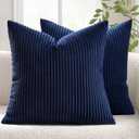 MIULEE Summer Pack of 2 Corduroy Pillow Covers Soft Solid Cushion Cases Decorative Boho Square Throw Pillow Covers Dark Blue Neutral Pillowcases for Sofa Bedroom Car 20 x 20 Inch 50 x 50 Cm