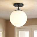 Majade Semi Flush Mount Ceiling Light 6" Globe Mid Century Modern Light Fixture Milk Glass with Matte Black Finish Light Fixtures for Hallway Entryway Kitchen Island Closet Laundry Bathroom