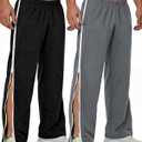 Wovnet 2 Pack Men's Post Surgery Pants Tear Away Basketball Sweatpants 2 Side Zippers off Full Open Sweatpant with Pockets(Black，dark Gray, L)