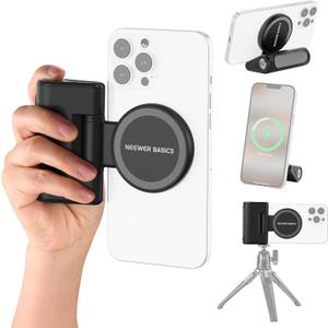NEEWER Basics Magnetic Phone Camera Grip Handle with Shutter Remote Compatible with MagSafe iPhone ONLY, 18W Magnetic Charging, 5000mAh Rechargeable for Vlog Selfie Tripod Video Recording, WS-25001