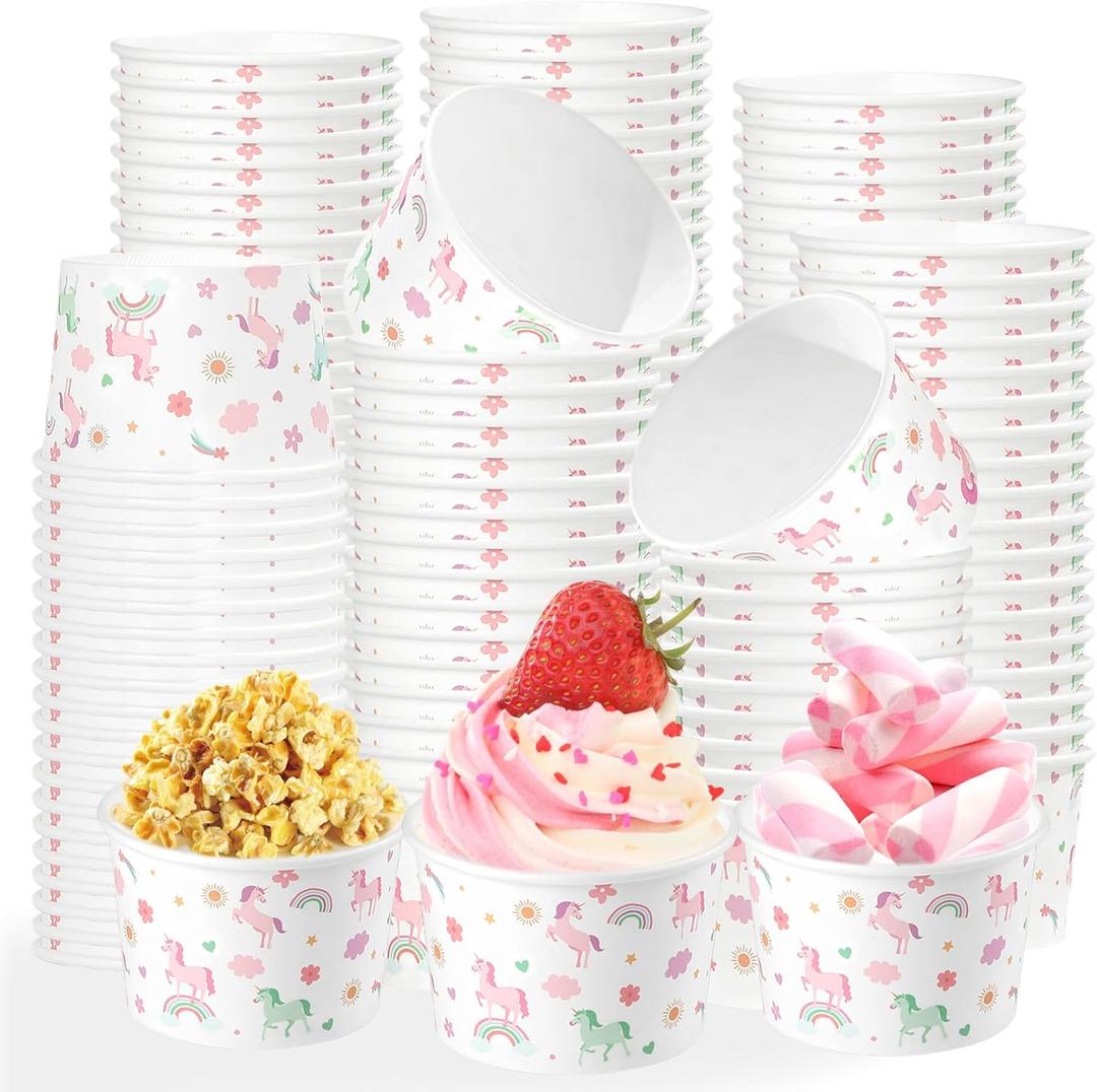 120Pcs Unicorn Ice Cream Cups 12 oz Disposable Snack Bowls for Kids Colorful Rainbow Pastel Unicorns Large Cute Unicorns Paper Cups for Kids Birthday Baby Shower Picnic Holiday Party Supplies