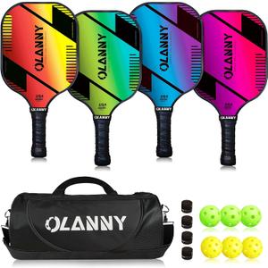 OLANNY Graphite Pickleball Paddles Set- Premium Rackets Fiber Face & Polymer Honeycomb Core Pickleball Set Includes Pickleball Paddles + Pickleball Balls+ Replacement Soft Grip + 1 Bag
