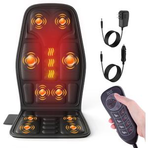 Back Massager with Heat for Pain Relief, Back Massage Chair Pad, Full Body Massage, Deep Tissue Vibration Massager with 2 Adapters, Office and Recliner