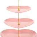 Layhit 1 Pack Easter 3 Tier Cupcake Stand Heart Shaped 3 Tiered Serving Trays for Party Plastic Tray Dessert Cupcake Stand for Tea Party Baby Shower Wedding (Pink)