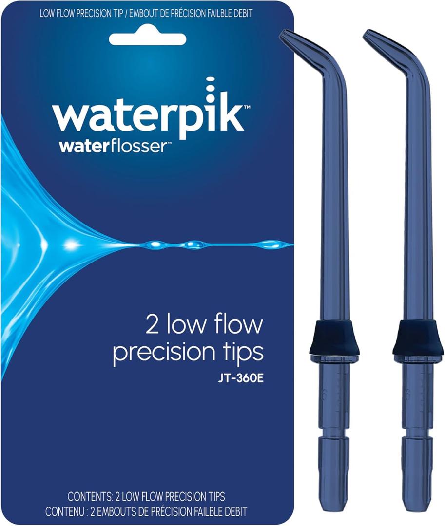Waterpik Genuine Precision Low-Flow Tips Replacement for the WP-360 Cordless Handheld Water Flosser (Formerly Classic Jet) Refill Heads Nozzles JT-360E, 2 Count, Blue