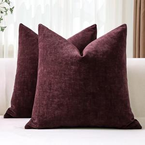 OTOSTAR Pack of 2 Throw Pillow Covers 16x16 Inch Soft Chenille Farmhouse Decorative Pillow Covers Solid Cushion Case for Sofa Bed Living Room Couch (Bordeaux Red)