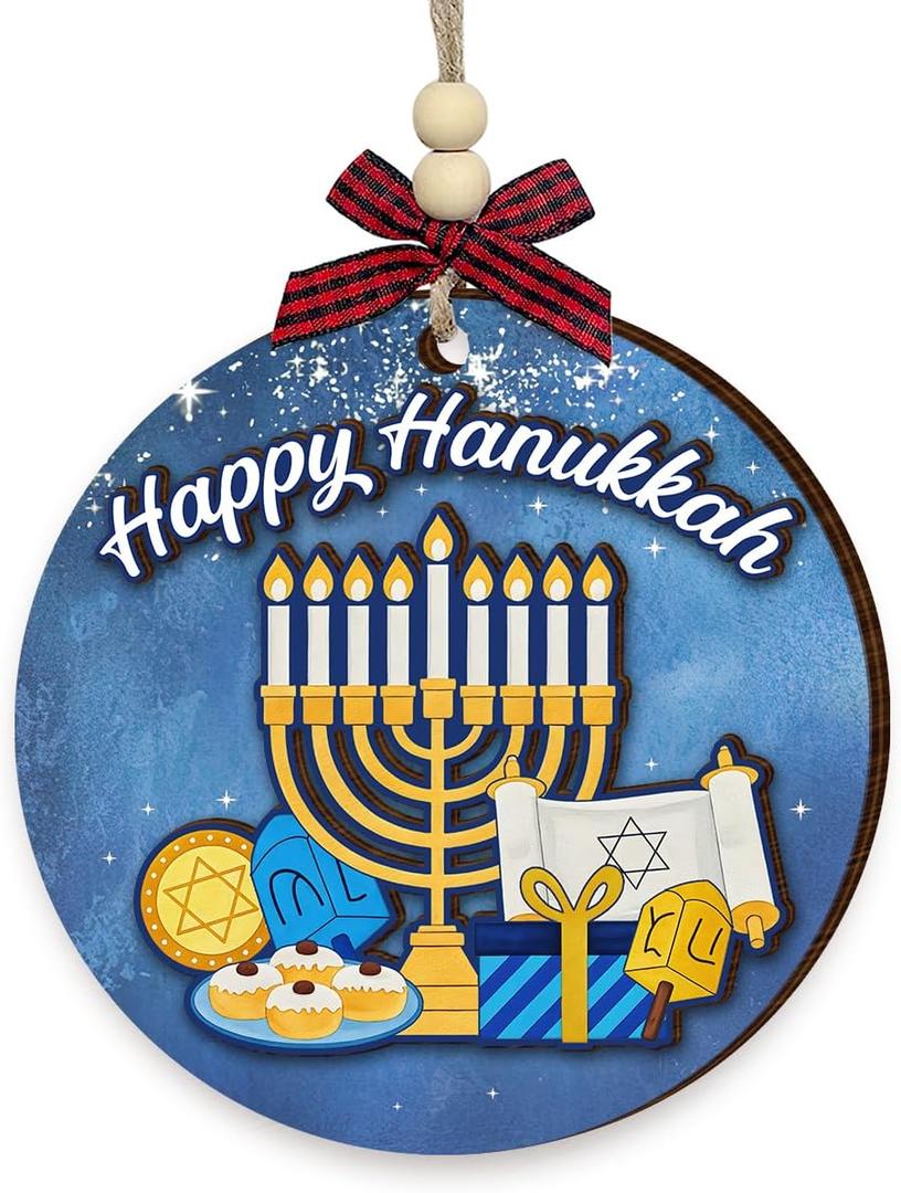 Happy Hanukkah Ornaments for Christmas Tree 2025, Spiritual Christmas Ornaments - Jewish Chanukah Gifts for Women, Men, Family, Friends - Wooden Religious Hanukkah Christmas Decorations