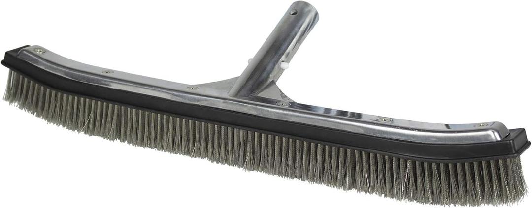Poolmaster 18-Inch Stainless Steel Pool Algae Brush, Heavy-Duty Aluminum Back, for Gunite Concrete Pools and Spas, Wide Head for Fast Wall and Floor Cleaning