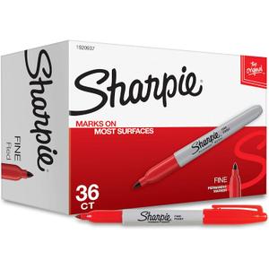 Sharpie Permanent Markers, Fine Tip, Red, 36 Count - Marks on Paper, Plastic, Metal, Wood, Perfect for Drawing, Coloring, Posters, Home, Office Supplies
