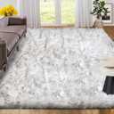 ORINOVA White and Grey Area Rugs 9x12 Living Room Large Washable Faux Fur Rugs for Bedroom Nursery Shaggy Sheepskin Fur Rectangle Rug