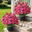Artificial Flowers for Outdoors, 2 Set Fake Potted Flowers 12 Bundles UV Resistant Realistic Silk Faux Impatiens with Pot for Outside Balcony Garden Window Box, Rose