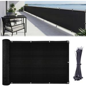 CroBlissful 3 Pcs 3' x 10' Black Balcony Privacy Screen Fence Cover, Heavy Duty 170 GSM Privacy Screen with Grommets & Zip Ties, Breathable Mesh Fence for Patio Deck Backyard Porch, Railing Shield 90%