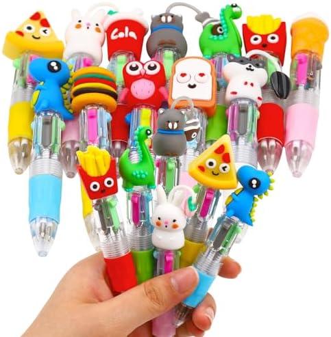 CZWZ 12Pcs Mini Multicolor Pens in One 4-in-1 Cute Pens Bulk, Fun Kawaii Ballpoint Pens for Birthdays and Party Favors Gifts Teacher School Supplies