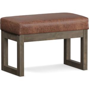 SIMPLIHOME Milltown 27 inch Wide Contemporary Rectangle Footstool Ottoman Bench in Distressed Saddle Brown Vegan Faux Leather, Assembled, for the Living Room and Bedroom