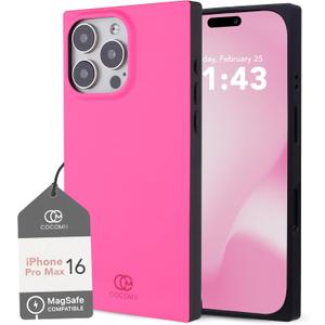 Cocomii - Rectangle Case Compatible with iPhone 16 Pro Max - Compatible with MagSafe, Solid Color, Fashionable Hues, Matte, Magnetic Phone Case for iPhone 16 Pro Max 6.9 inch, Neon Pink