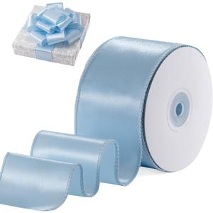 Light Blue Satin Wired Ribbon 2.5 Inch X 20 Yards Light Blue Wired Ribbon for Gift Wrapping Christmas Tree Decoration Bows Making Wreath DIY Crafts Wedding Decor and Home Decor